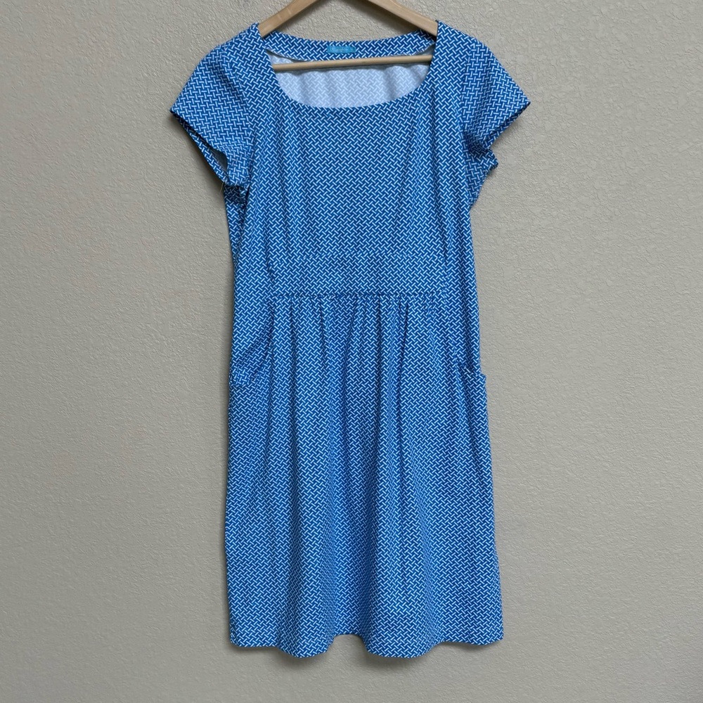 J McLaughlin Emma Catalina Cloth‎ Blue White Print Pocket Dress Medium Spring